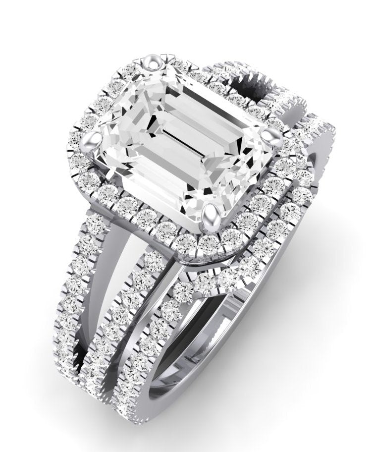 Freesia Moissanite Matching Band Only (does Not Include Engagement Ring) For Ring With Emerald Center whitegold