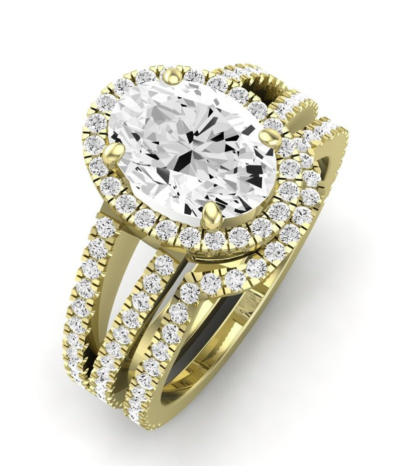 Freesia Moissanite Matching Band Only (does Not Include Engagement Ring) For Ring With Oval Center yellowgold