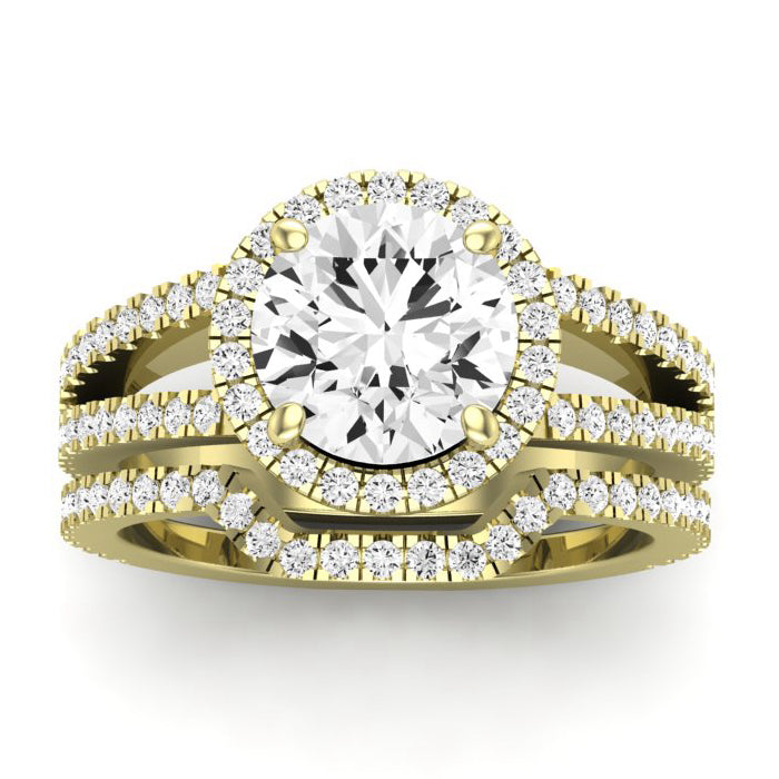 Freesia Moissanite Matching Band Only (does Not Include Engagement Ring) For Ring With Round Center yellowgold