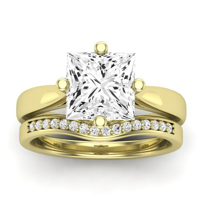 Gardenia Moissanite Matching Band Only (does Not Include Engagement Ring) For Ring With Princess Center yellowgold