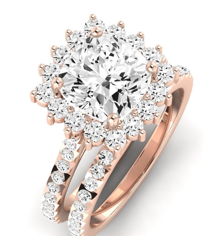 Gazania Moissanite Matching Band Only (does Not Include Engagement Ring) For Ring With Cushion Center rosegold