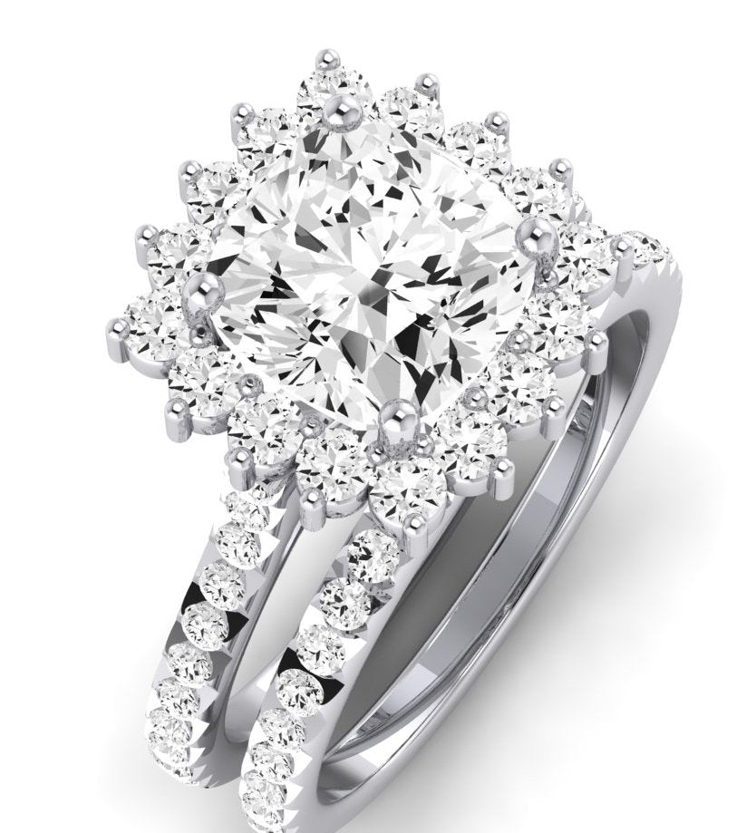 Gazania Moissanite Matching Band Only (does Not Include Engagement Ring) For Ring With Cushion Center whitegold