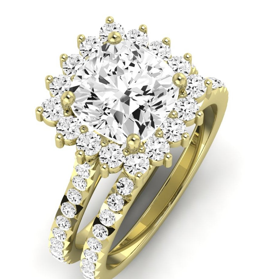 Gazania Moissanite Matching Band Only (does Not Include Engagement Ring) For Ring With Cushion Center yellowgold