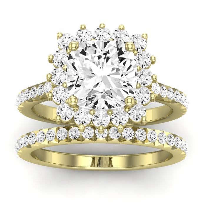 Gazania Moissanite Matching Band Only (does Not Include Engagement Ring) For Ring With Cushion Center yellowgold