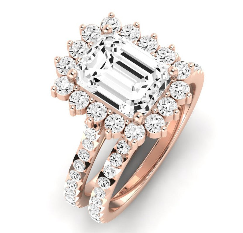 Gazania Moissanite Matching Band Only (does Not Include Engagement Ring) For Ring With Emerald Center rosegold