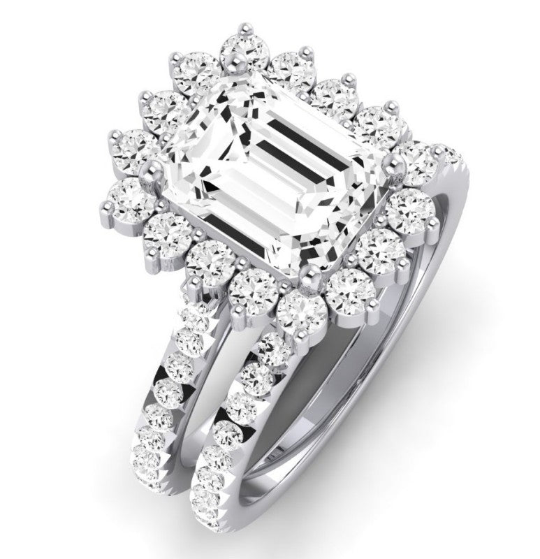 Gazania Diamond Matching Band Only (does Not Include Engagement Ring) For Ring With Emerald Center whitegold