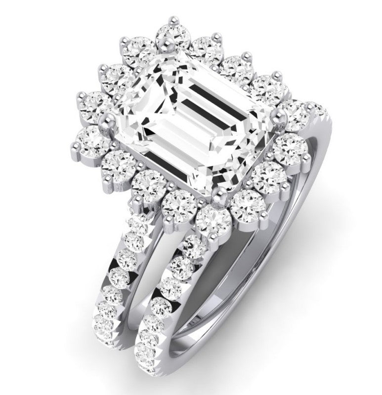 Gazania Moissanite Matching Band Only (does Not Include Engagement Ring) For Ring With Emerald Center whitegold