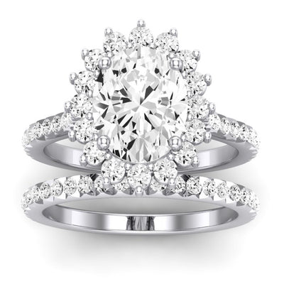 Gazania Moissanite Matching Band Only (does Not Include Engagement Ring) For Ring With Oval Center whitegold