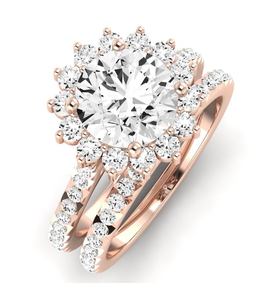 Gazania Moissanite Matching Band Only (does Not Include Engagement Ring) For Ring With Round Center rosegold