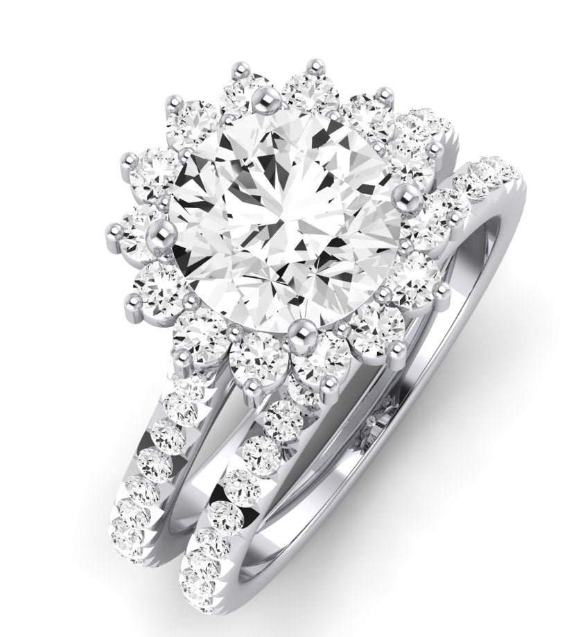 Gazania Moissanite Matching Band Only (does Not Include Engagement Ring) For Ring With Round Center whitegold