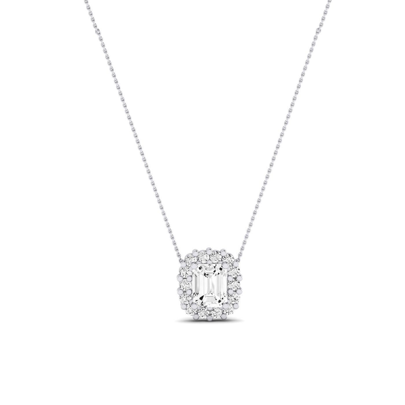 Angelwing Emerald Cut Diamond Halo Necklace (Clarity Enhanced) whitegold