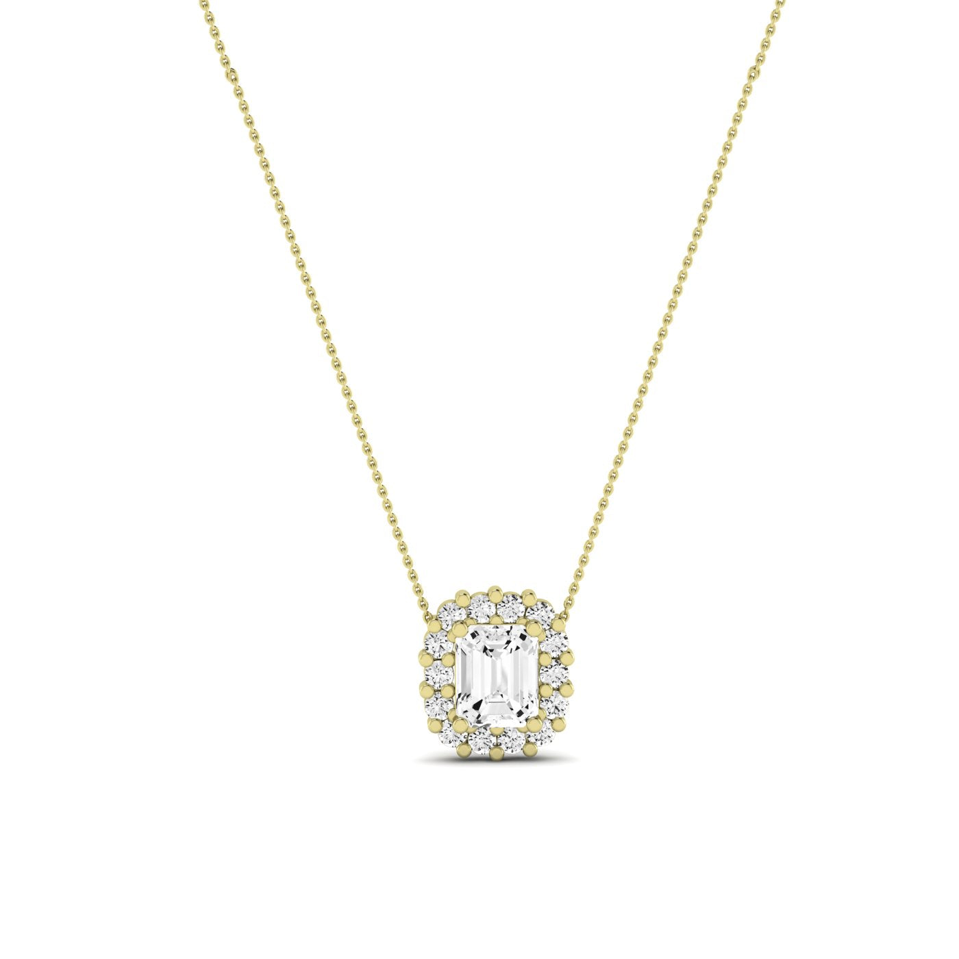 Angelwing Emerald Cut Diamond Halo Necklace (Clarity Enhanced) yellowgold