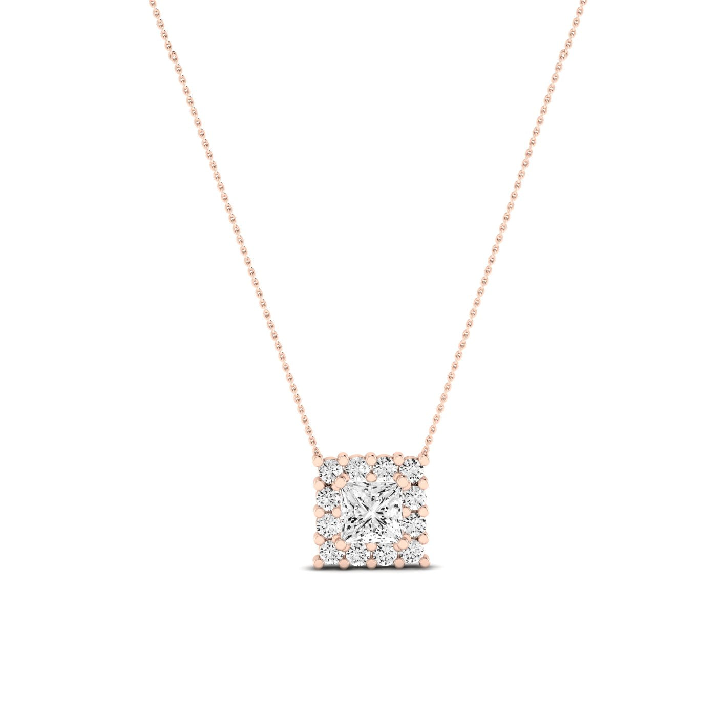 Angelwing Princess Cut Diamond Halo Necklace (Clarity Enhanced) rosegold