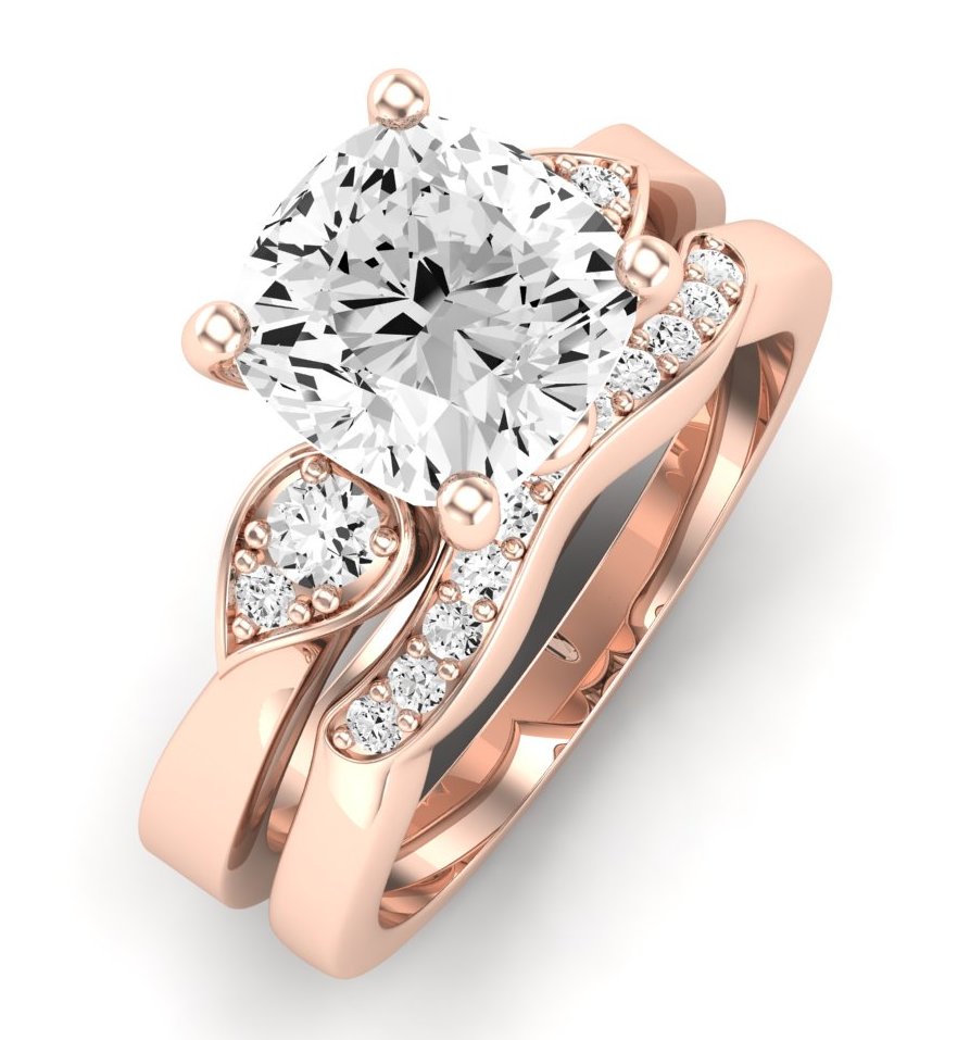 Hibiscus Moissanite Matching Band Only (does Not Include Engagement Ring)  For Ring With Cushion Center rosegold