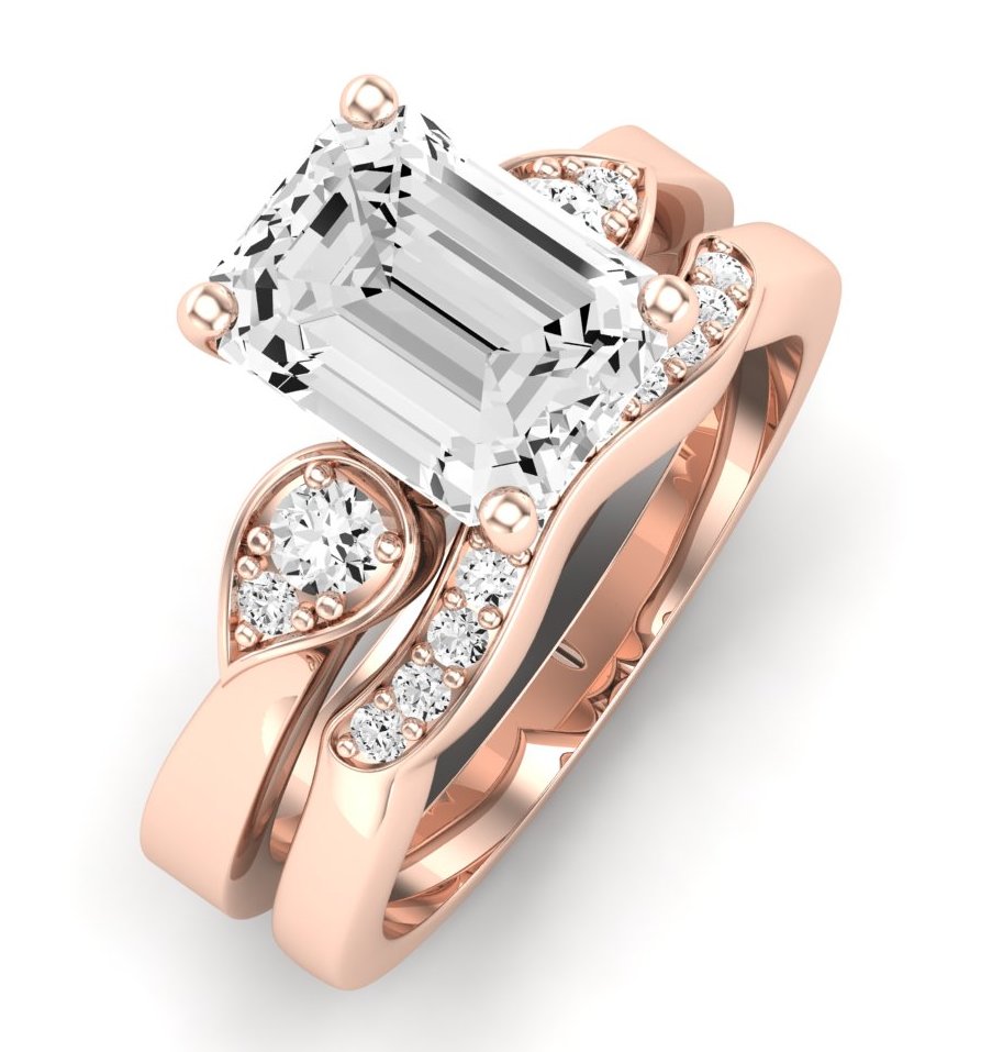 Hibiscus Diamond Matching Band Only (does Not Include Engagement Ring)  For Ring With Emerald Center rosegold