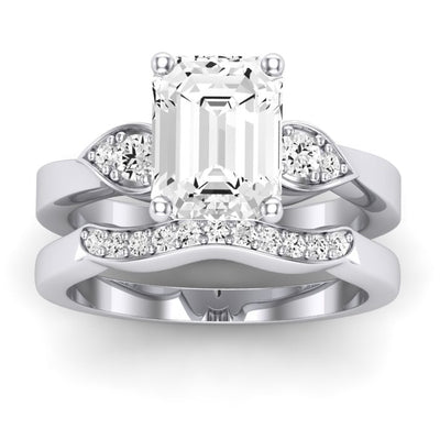 Hibiscus Diamond Matching Band Only (does Not Include Engagement Ring)  For Ring With Emerald Center whitegold