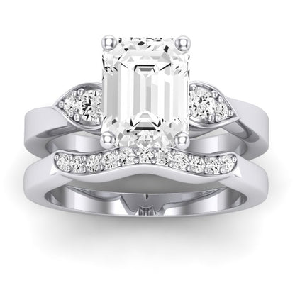 Hibiscus Moissanite Matching Band Only (does Not Include Engagement Ring)  For Ring With Emerald Center whitegold