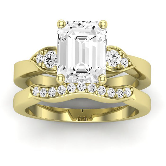 Hibiscus Moissanite Matching Band Only (does Not Include Engagement Ring)  For Ring With Emerald Center yellowgold