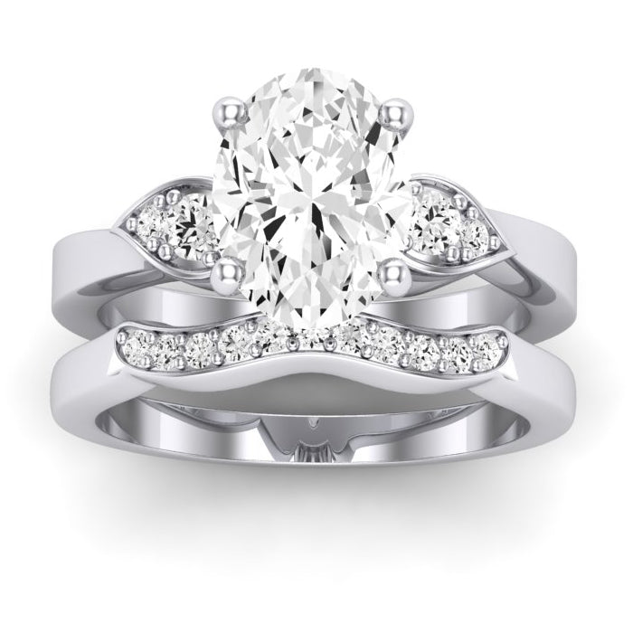 Hibiscus Moissanite Matching Band Only (does Not Include Engagement Ring)  For Ring With Oval Center whitegold