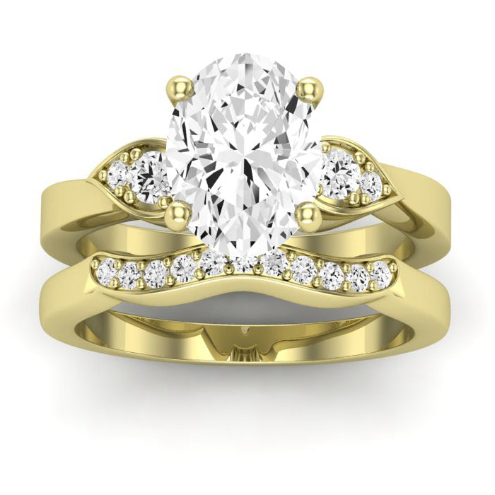Hibiscus Moissanite Matching Band Only (does Not Include Engagement Ring)  For Ring With Oval Center yellowgold