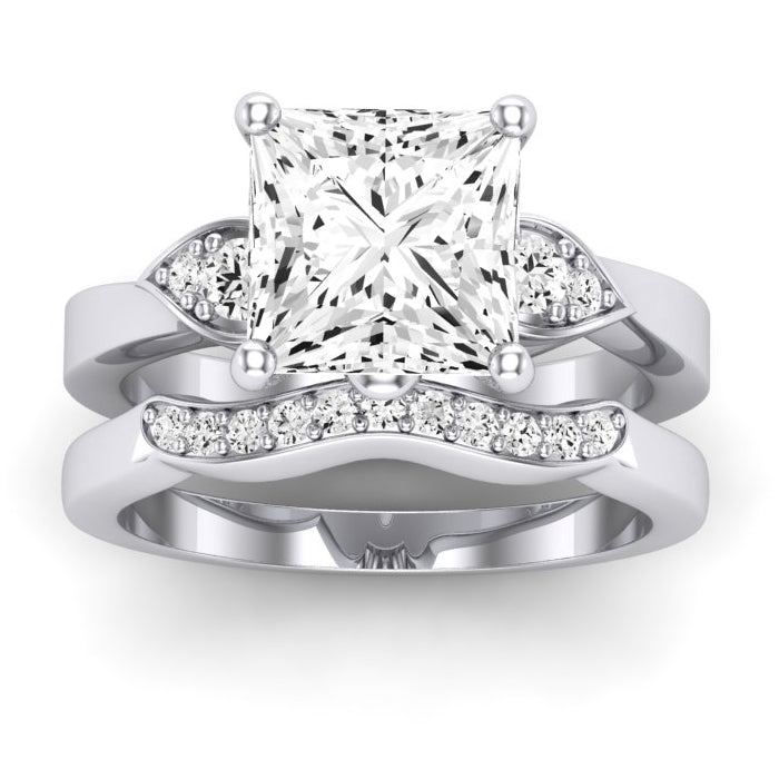 Hibiscus Diamond Matching Band Only (does Not Include Engagement Ring)  For Ring With Princess Center whitegold