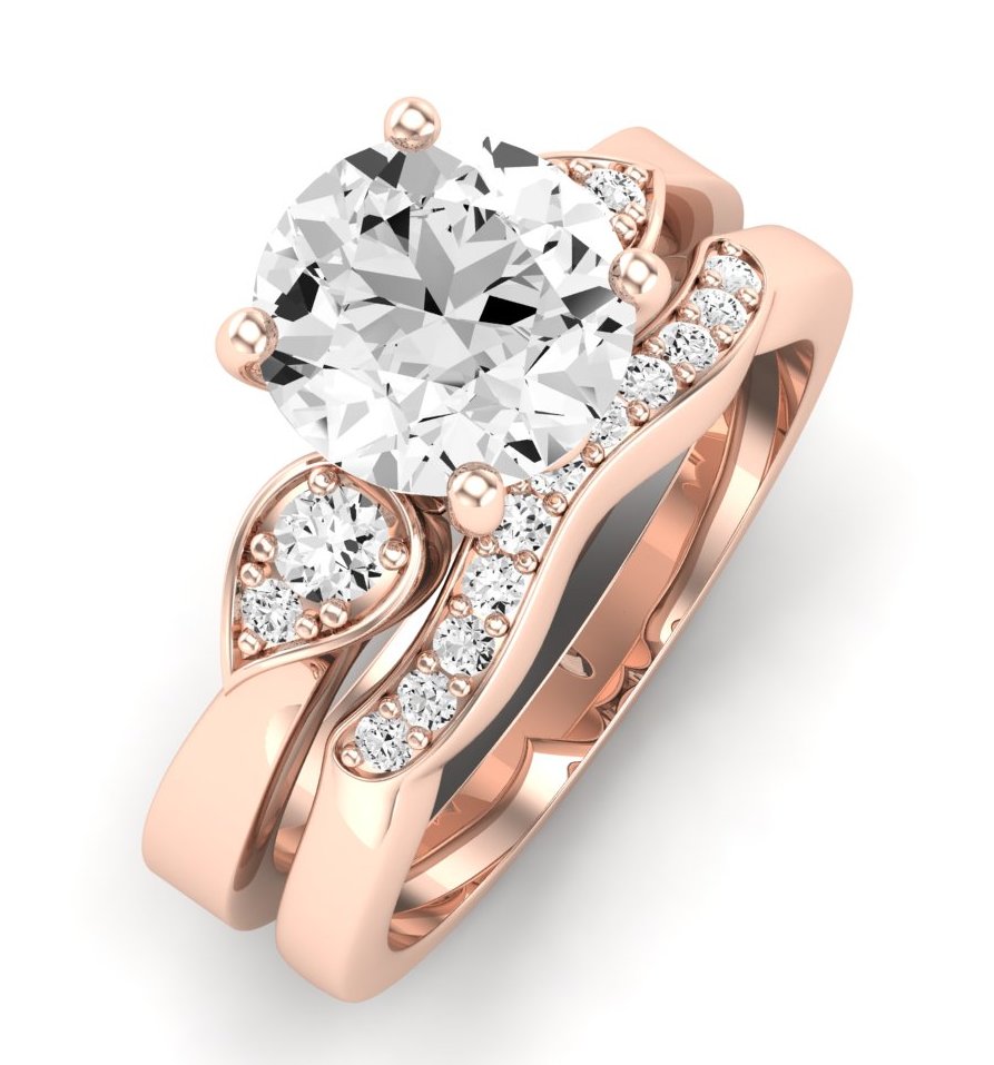 Hibiscus Diamond Matching Band Only (does Not Include Engagement Ring)  For Ring With Round Center rosegold