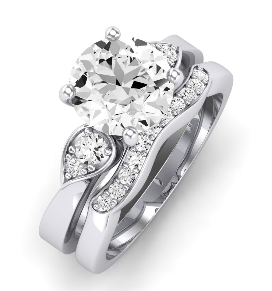 Hibiscus Moissanite Matching Band Only (does Not Include Engagement Ring)  For Ring With Round Center whitegold