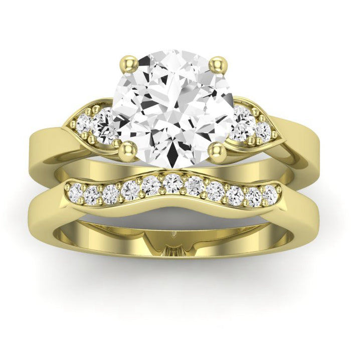 Hibiscus Diamond Matching Band Only (does Not Include Engagement Ring)  For Ring With Round Center yellowgold