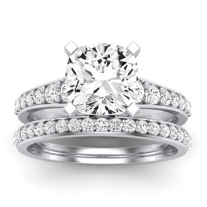 Holly Moissanite Matching Band Only (does Not Include Engagement Ring) For Ring With Cushion Center whitegold