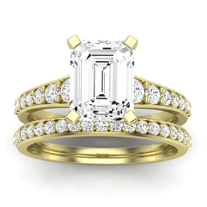 Holly Moissanite Matching Band Only (does Not Include Engagement Ring) For Ring With Emerald Center yellowgold