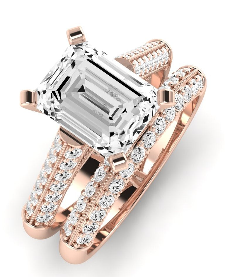 Iberis Diamond Matching Band Only (does Not Include Engagement Ring) For Ring With Emerald Center rosegold