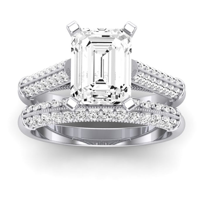 Iberis Moissanite Matching Band Only (does Not Include Engagement Ring) For Ring With Emerald Center whitegold