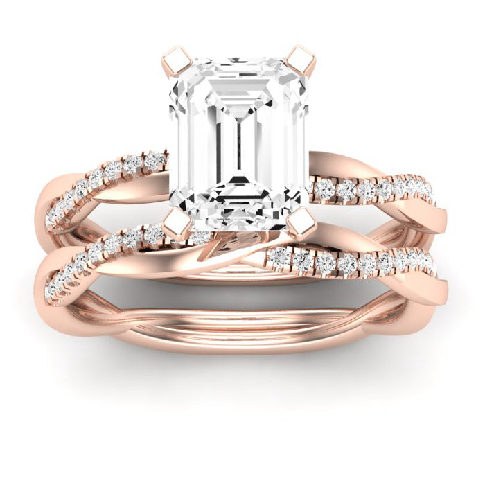 Iris Moissanite Matching Band Only (does Not Include Engagement Ring) For Ring With Emerald Center rosegold