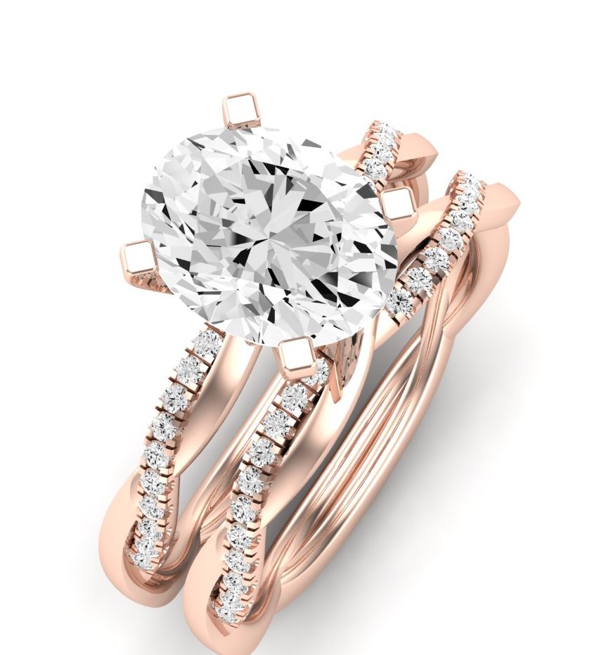 Iris Moissanite Matching Band Only (does Not Include Engagement Ring) For Ring With Oval Center rosegold