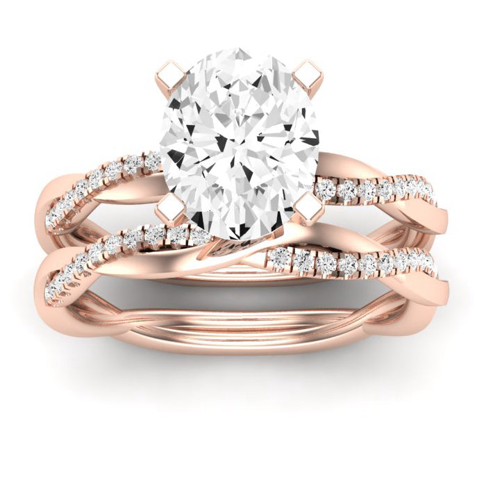Iris Moissanite Matching Band Only (does Not Include Engagement Ring) For Ring With Oval Center rosegold