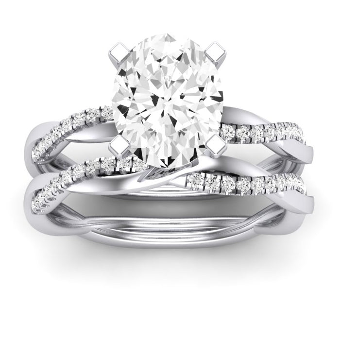 Iris Moissanite Matching Band Only (does Not Include Engagement Ring) For Ring With Oval Center whitegold