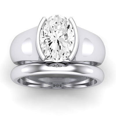 Jasmine Moissanite Matching Band Only (does Not Include Engagement Ring) For Ring With Oval Center whitegold