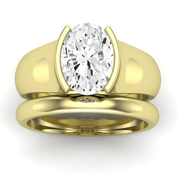 Jasmine Moissanite Matching Band Only (does Not Include Engagement Ring) For Ring With Oval Center yellowgold