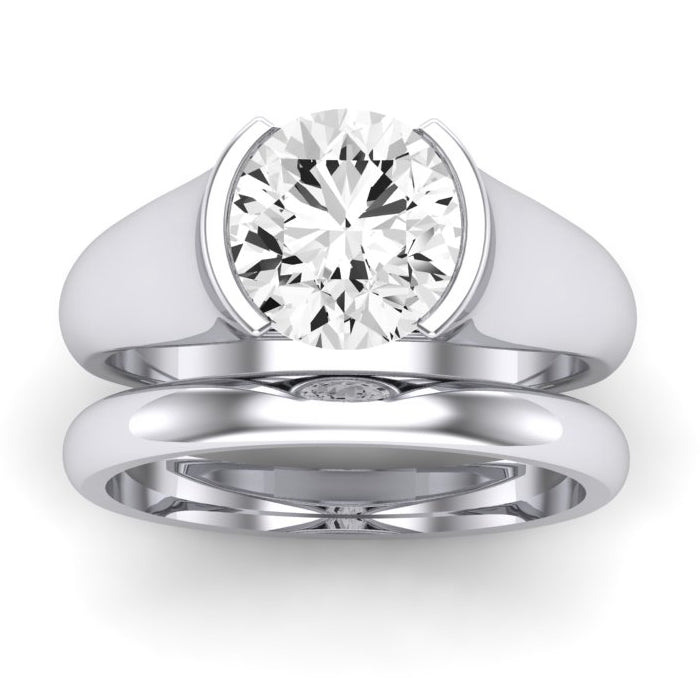 Jasmine Moissanite Matching Band Only (does Not Include Engagement Ring) For Ring With Round Center whitegold