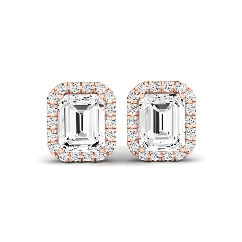 Meadow Emerald Cut Diamond Halo Stud Earrings rosegold