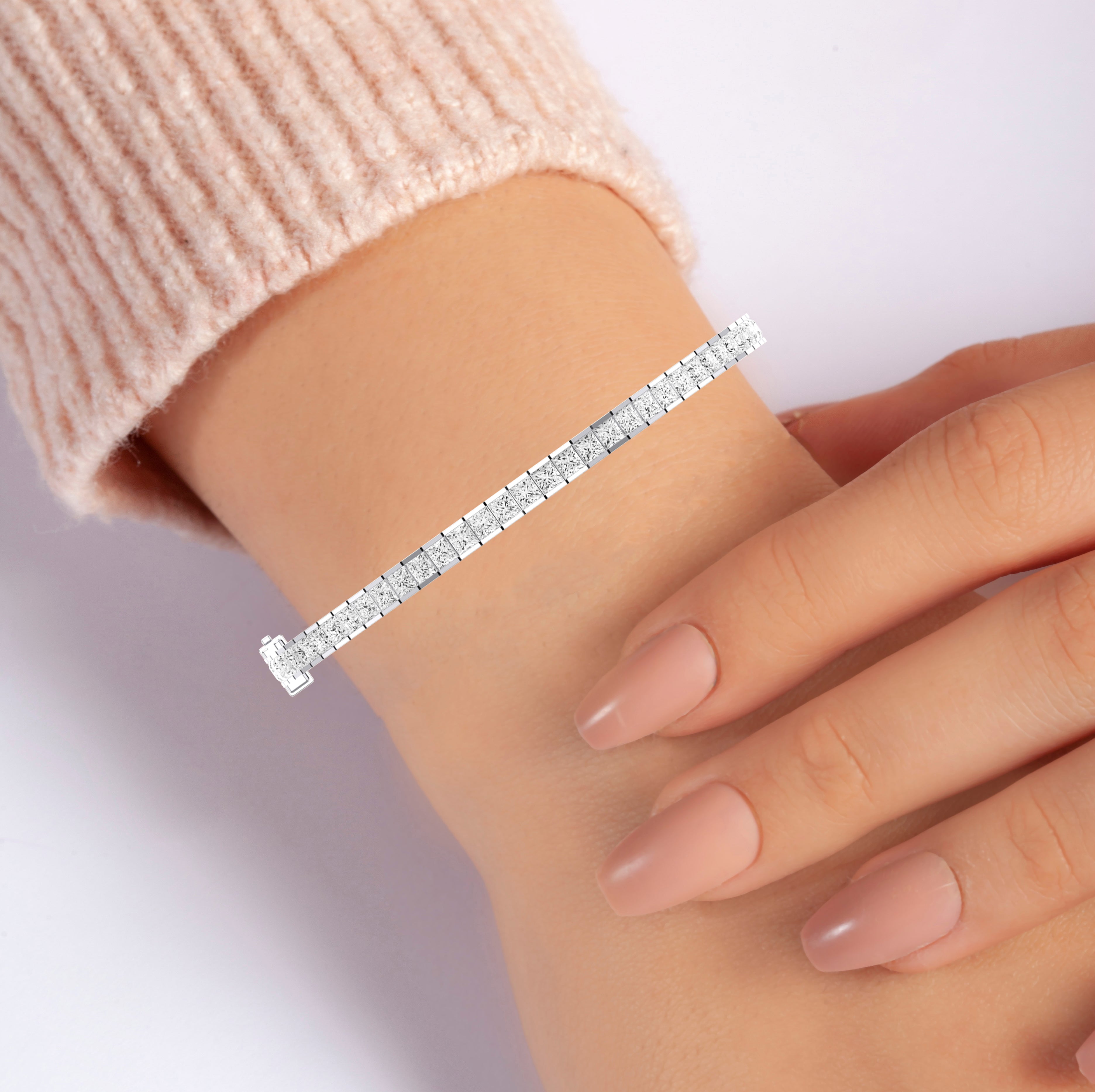 18k White Gold Invisible Set Princess Cut Diamond Bangle Bracelet HOB VS G  | eBay