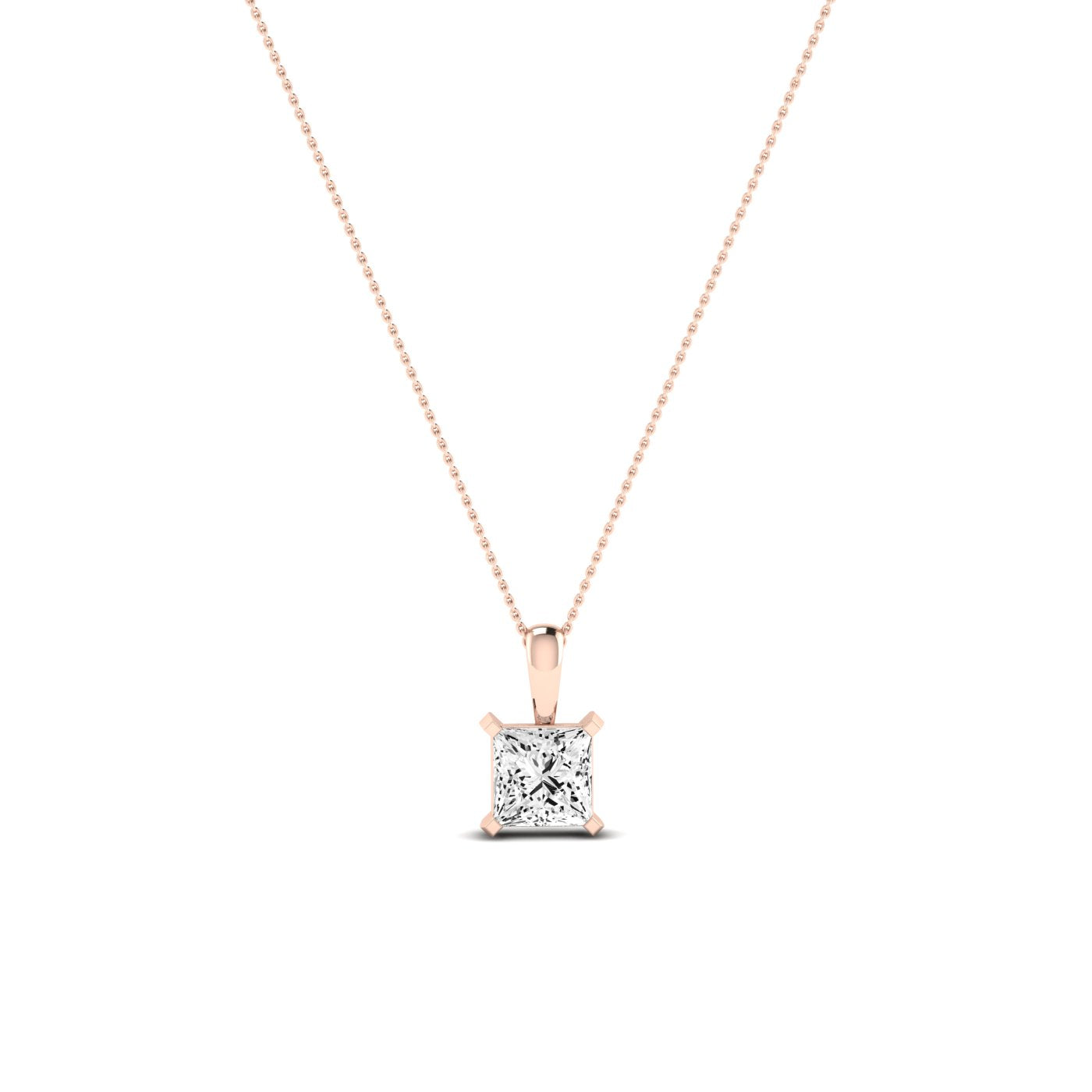 Orchid Princess Cut Diamond Solitaire Necklace (Clarity Enhanced) rosegold