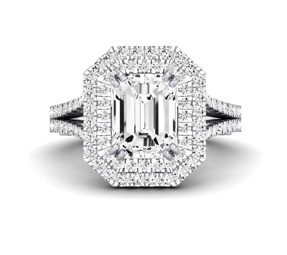 Lupin Emerald Moissanite Engagement Ring whitegold