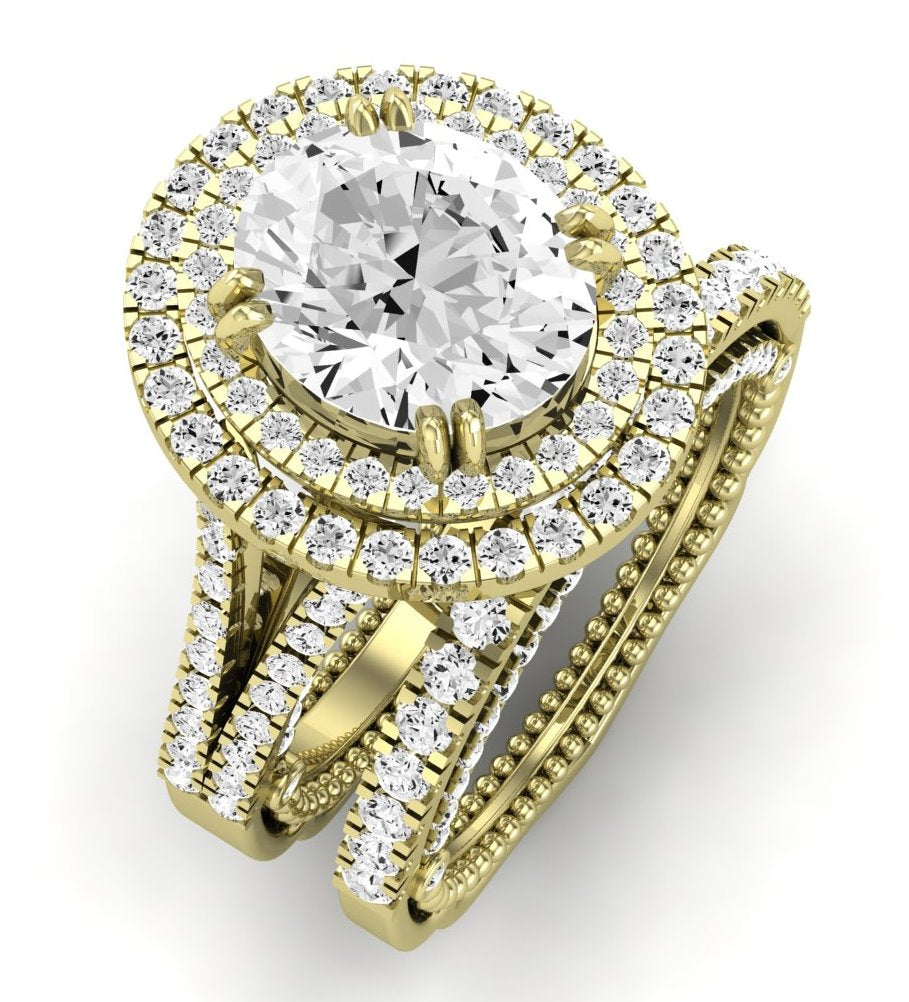 Lupin Moissanite Matching Band Only (does Not Include Engagement Ring)  For Ring With Oval Center yellowgold