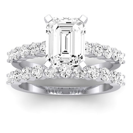 Magnolia Moissanite Matching Band Only ( Engagement Ring Not Included) For Ring With Emerald Center whitegold