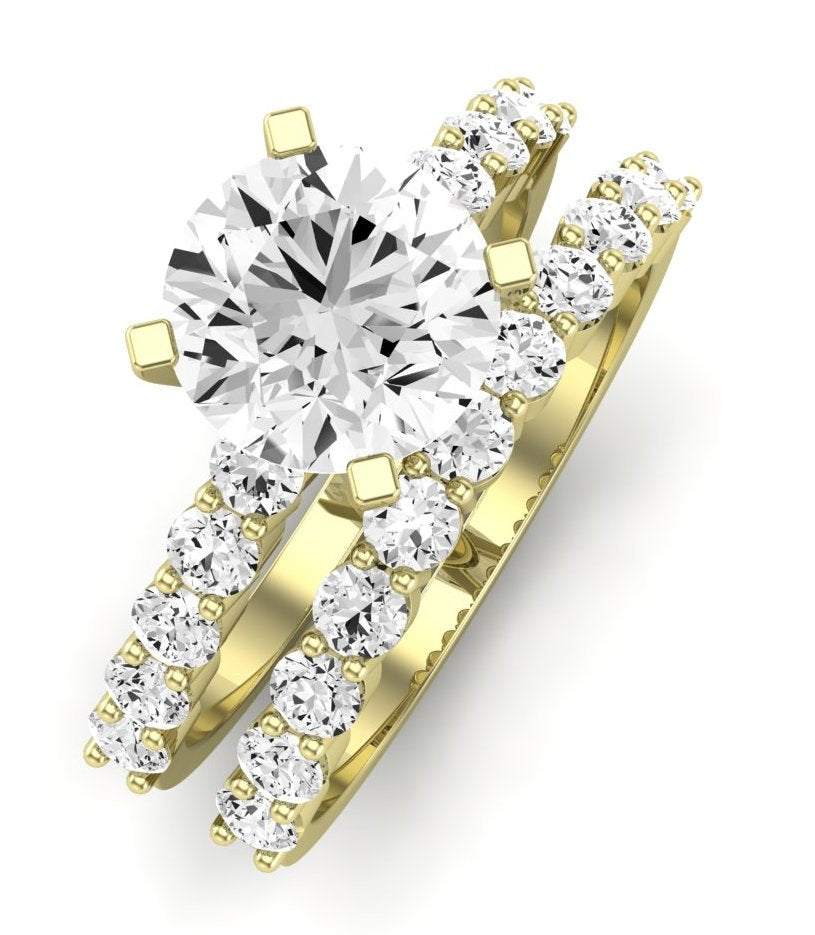Magnolia Moissanite Matching Band Only (does Not Include Engagement Ring) For Ring With Round Center yellowgold