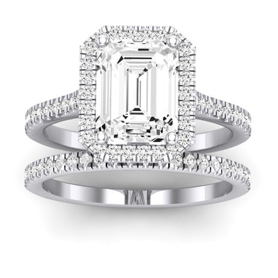 Mallow Moissanite Matching Band Only (does Not Include Engagement Ring)   For Ring With Emerald Center whitegold