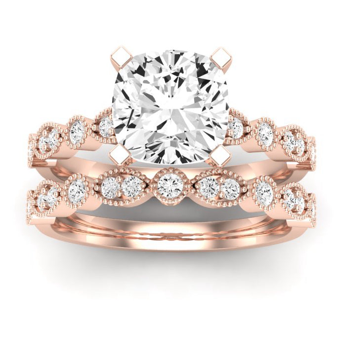 Marigold Moissanite Matching Band Only (does Not Include Engagement Ring) For Ring With Cushion Center rosegold