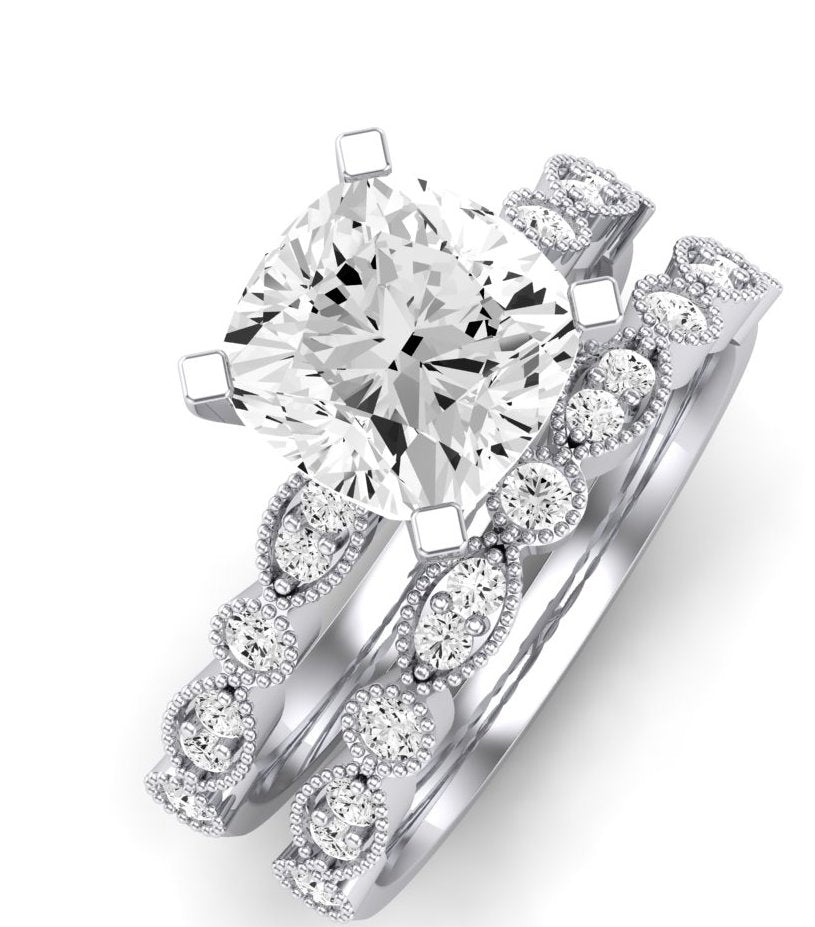 Marigold Moissanite Matching Band Only (does Not Include Engagement Ring) For Ring With Cushion Center whitegold
