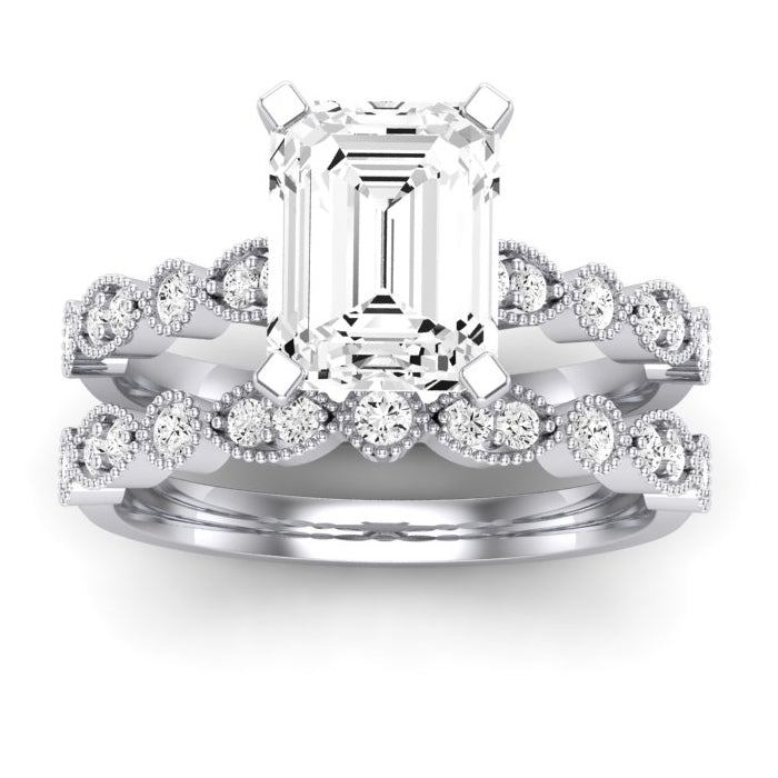 Marigold Moissanite Matching Band Only (does Not Include Engagement Ring) For Ring With Emerald Center whitegold